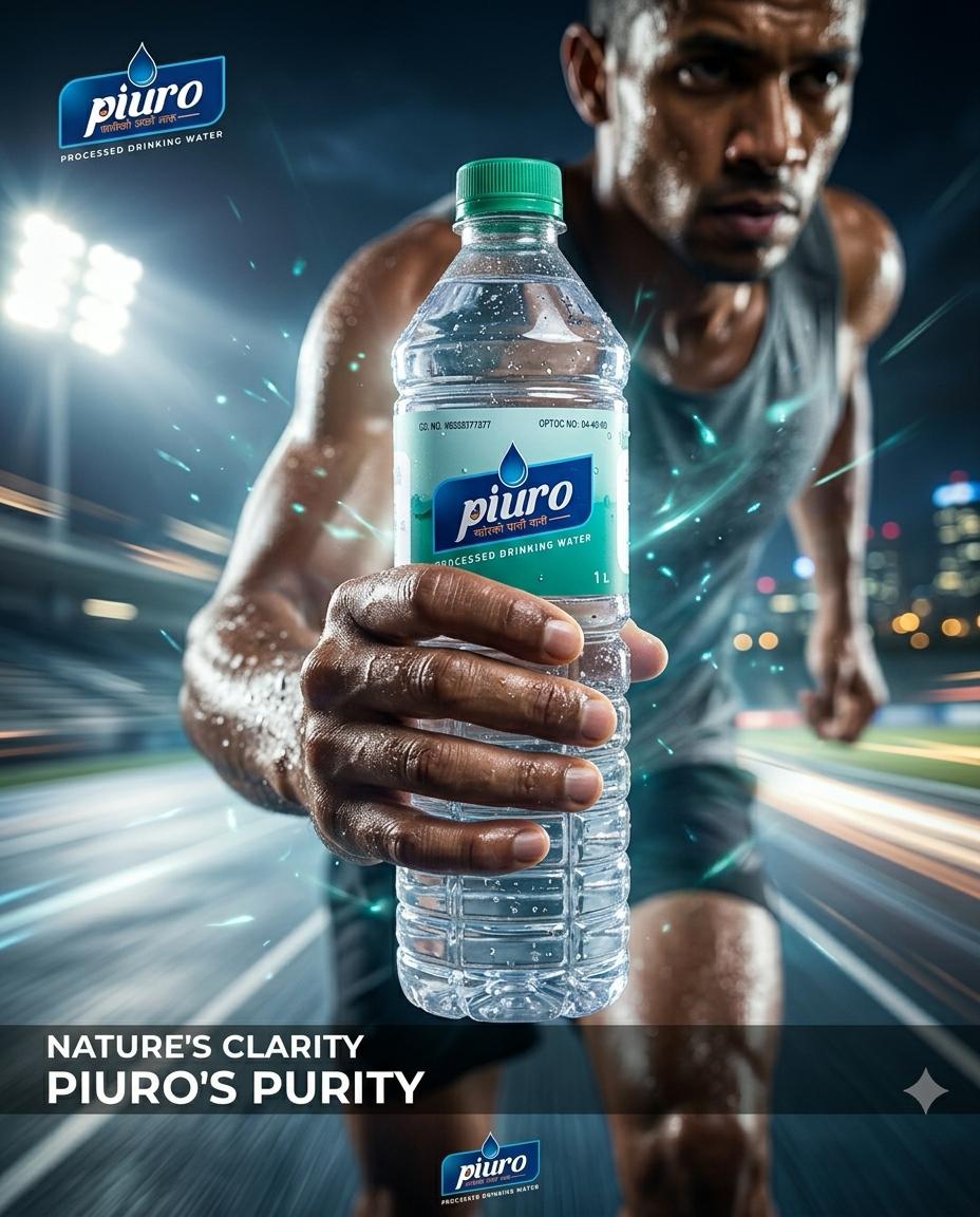 Track athlete reaching for PIURO water